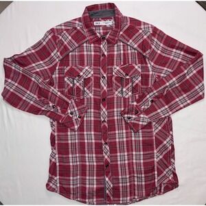 BKE Mens Plaid Snap Front Shirt M Medium Standard Fit Red